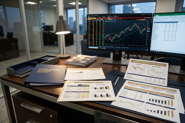 Entorno profesional de análisis de mercados e inversión global con reportes y dashboards financieros.